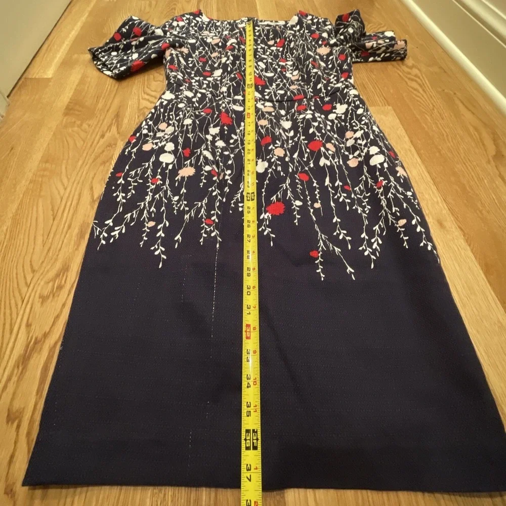 Boden Navy Floral Print Cotton Sleeve Sheath Dress Size US 8R Preppy Classic - Picture 8 of 12